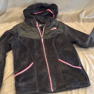 Kids 14/16 Northface Black and Pink Hooded Jacket
